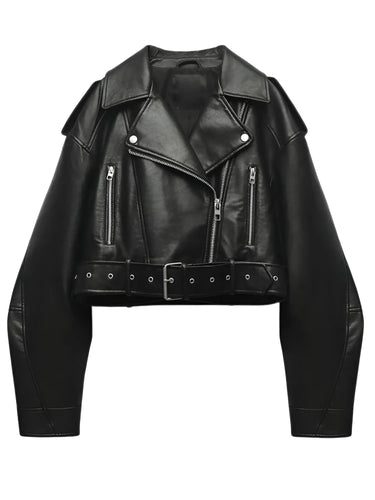 Black leather jacket on a white background